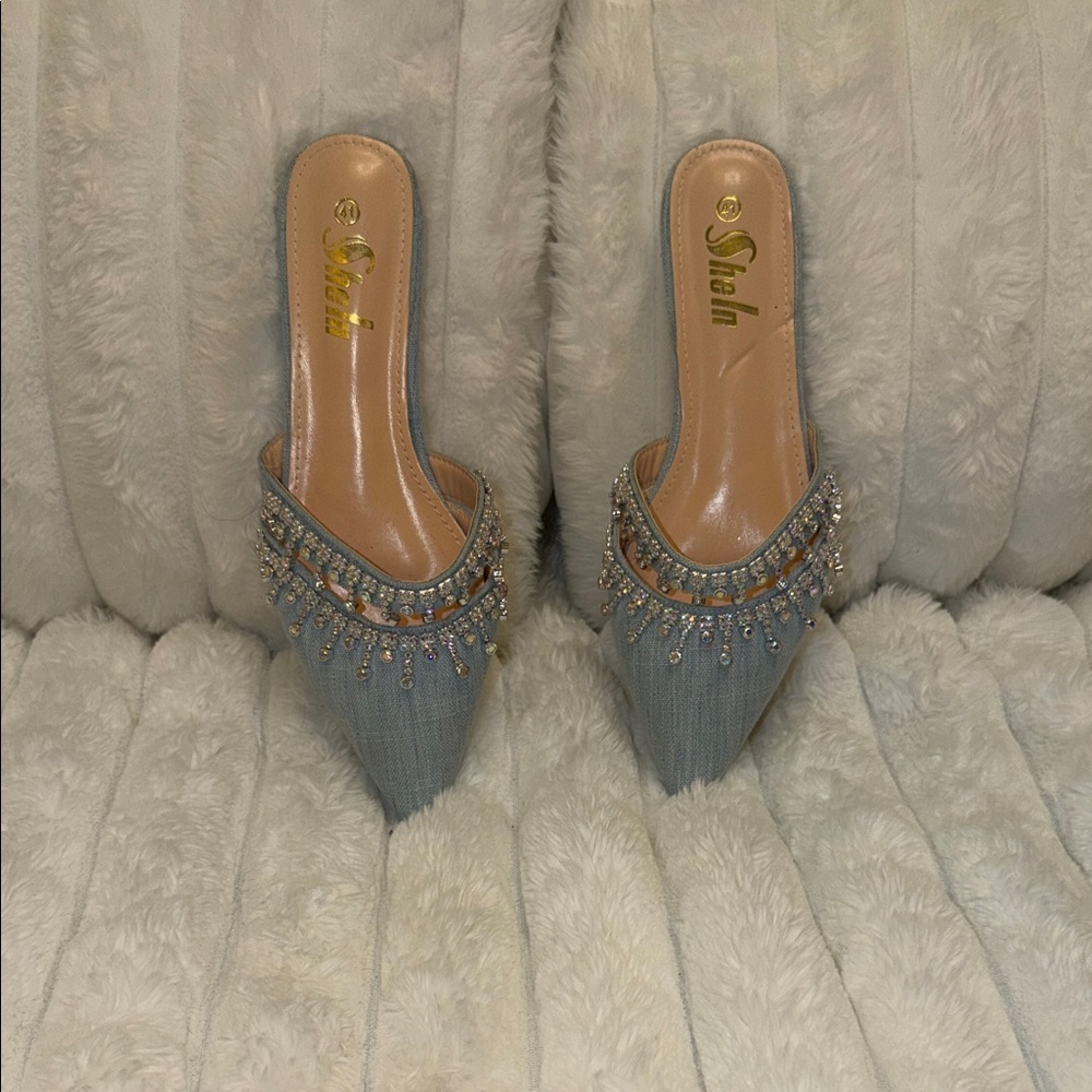 SHEIN Blue Embellished Mules